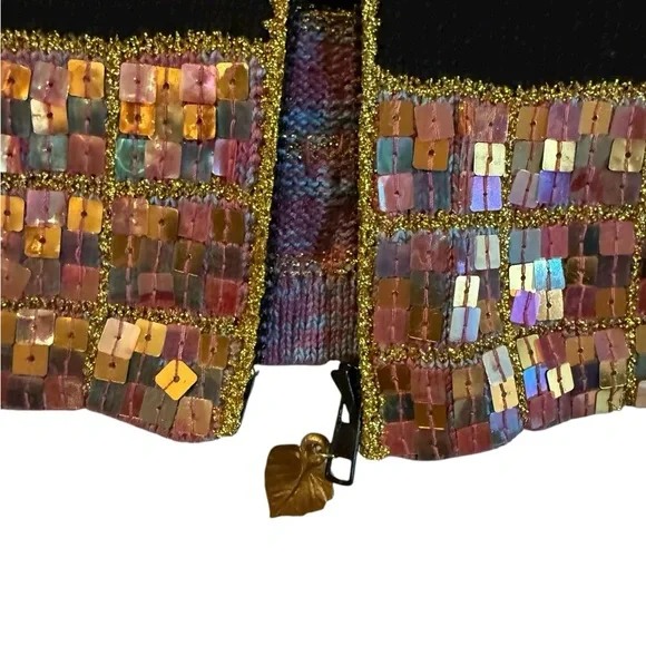 Storybook Knits Black Cardigan with Sequins Leaves - Picture 6 of 6